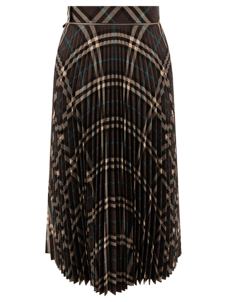 BURBERRY Wool Blend Pleated Check Mini Skirt