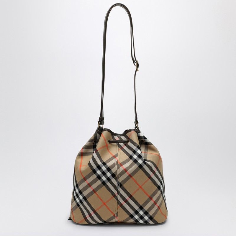 BURBERRY Media Check Bucket Handbag - 27.5cm x 29cm x 16cm