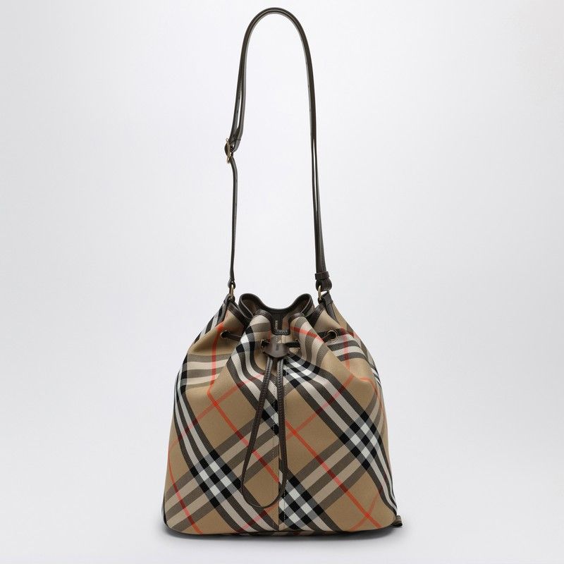 BURBERRY Media Check Bucket Handbag - 27.5cm x 29cm x 16cm