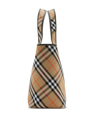 BURBERRY Medium Checkered Cotton Twill Tote with Leather Accents