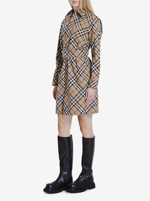 BURBERRY Camel Check Mini Shirt Dress