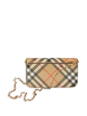 BURBERRY Check Fabric Wallet on Chain - 20.5 cm