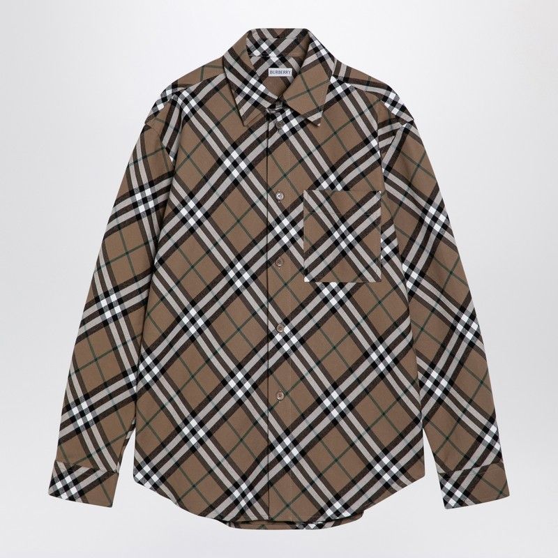 BURBERRY クラシックベージュチェックコットンシャツ メンズ用