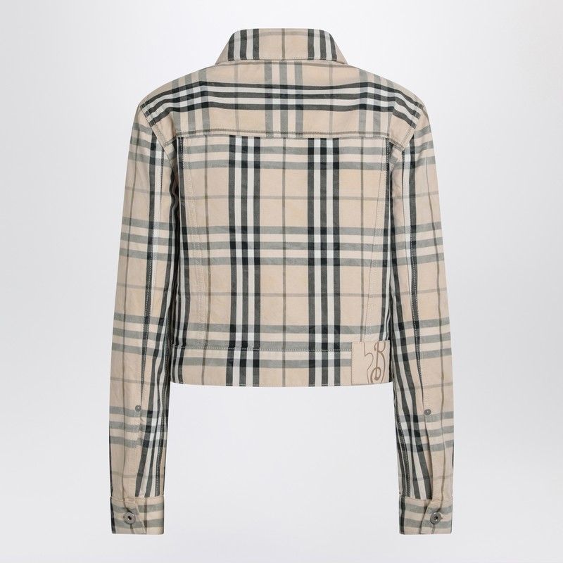 BURBERRY Check Patterned Cropped Denim Jacket