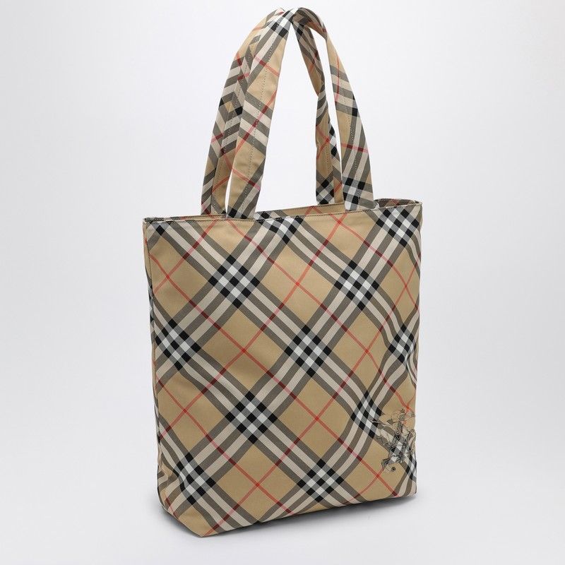 BURBERRY Check Fabric Tote Handbag - 33 CM