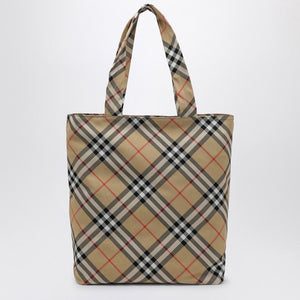 BURBERRY Check Fabric Tote Handbag - 33 CM