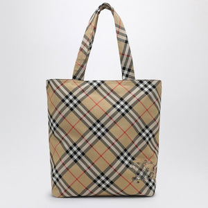 BURBERRY Check Fabric Tote Handbag - 33 CM