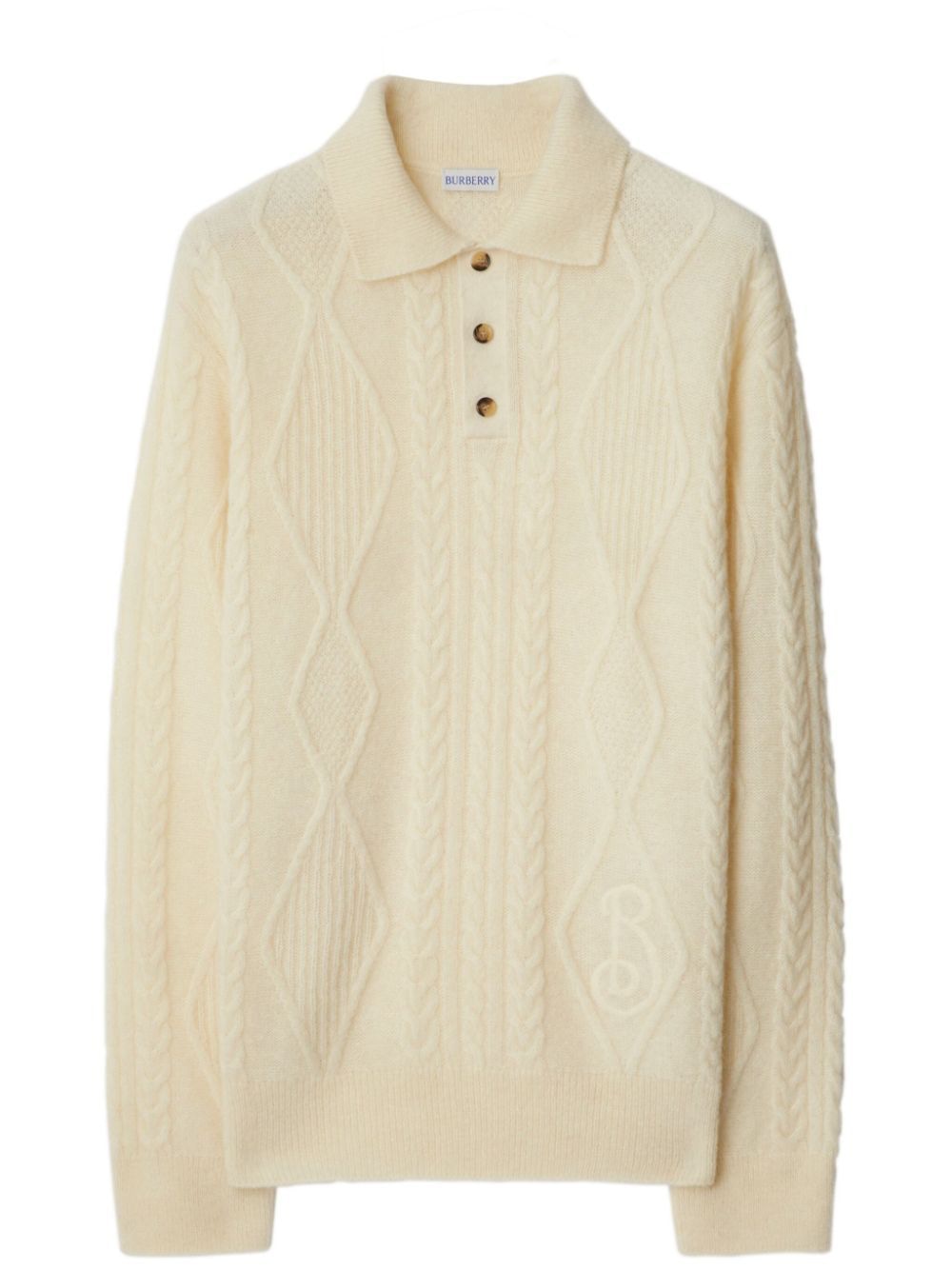 BURBERRY Polo Shirt in White Cable Knit - Straight Cut for Men