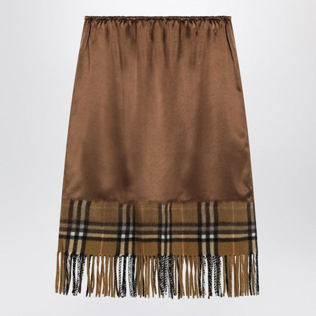 BURBERRY Satin Midi Skirt with Check Panel