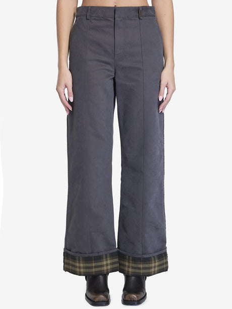 Women's Cinder Cotton and Nylon Trousers with Burberry Check Cuffs