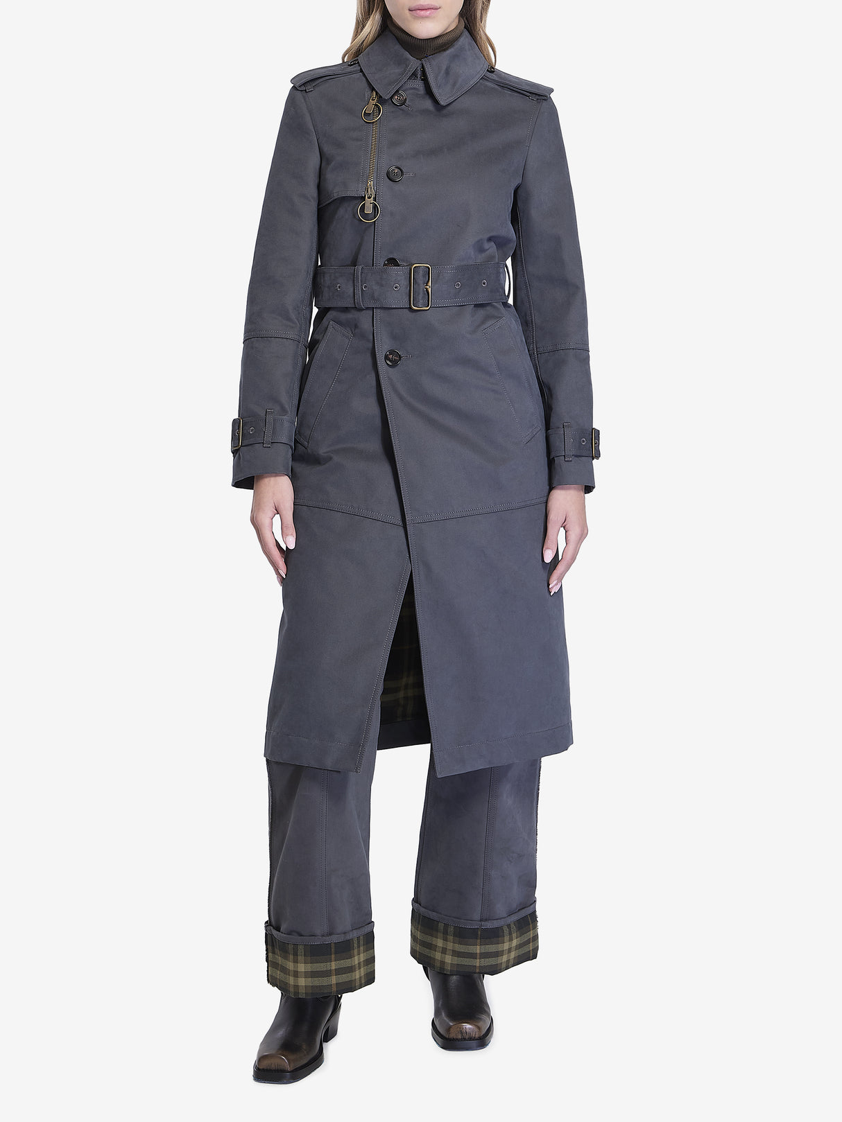 Women's Cinder Cotton and Nylon Trousers with Burberry Check Cuffs