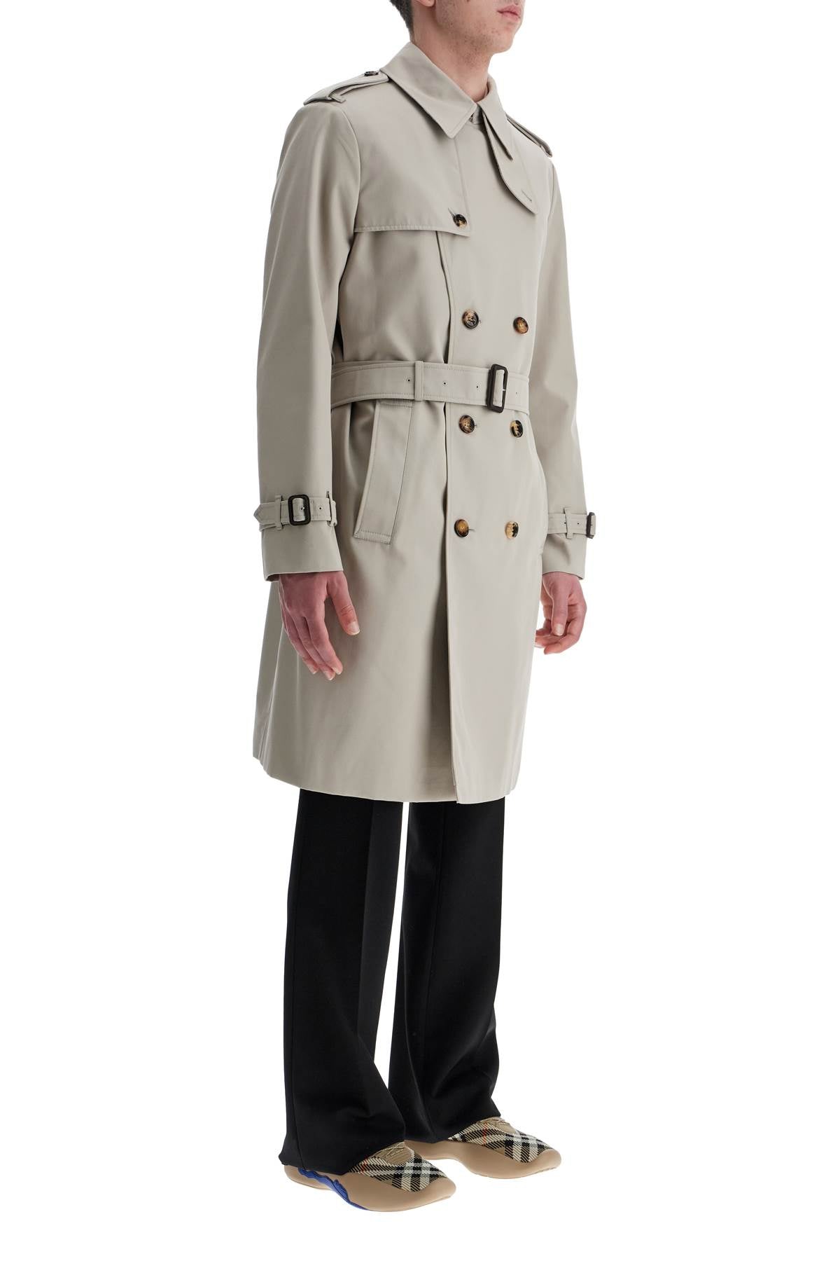 BURBERRY Light Beige Polyester and Cotton Trench Jacket with Adjustable Belt