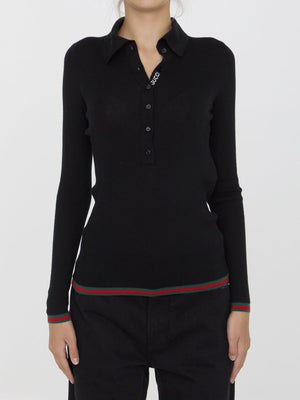 GUCCI Ribbed Cashmere and Silk Jumper with Polo Collar - Tight Fit