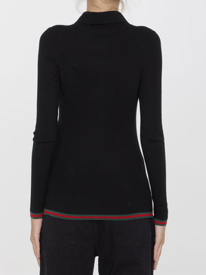 GUCCI Ribbed Cashmere and Silk Jumper with Polo Collar - Tight Fit