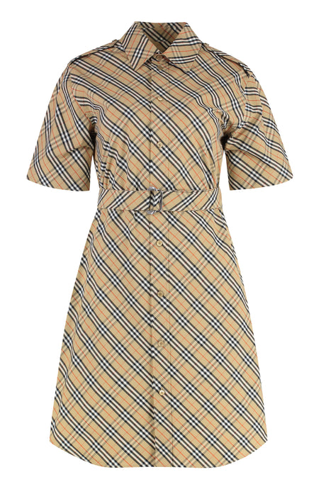 BURBERRY Checked Cotton Shirtdress with Coordinated Waist Belt