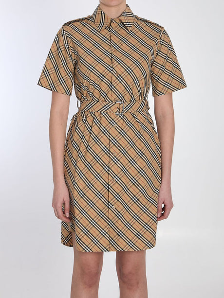 BURBERRY Short-Sleeve Mini Check Dress with Belt