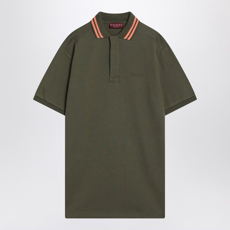 GUCCI Men's Cotton Blend Polo Tee with Striped Collar