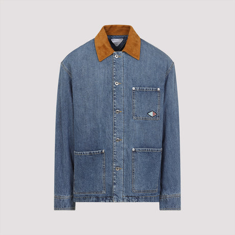 BOTTEGA VENETA Denim Jacket with Leather Collar for Men - SS25 Collection