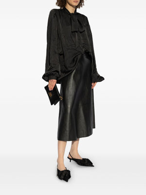 BALENCIAGA Satin Blouse with Bow and Cut-Out Sleeves