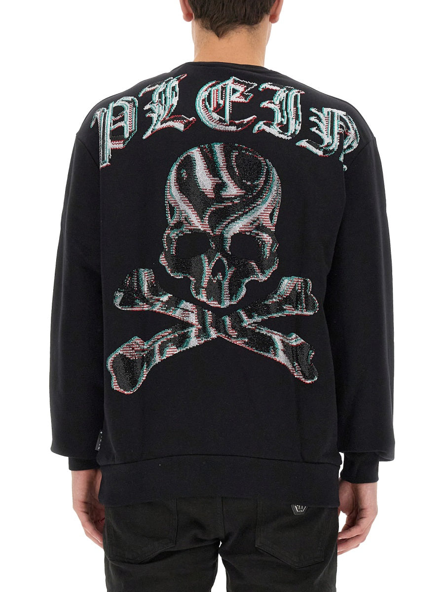 PHILIPP PLEIN Oversized Rhinestone Logo Sweatshirt - Size L