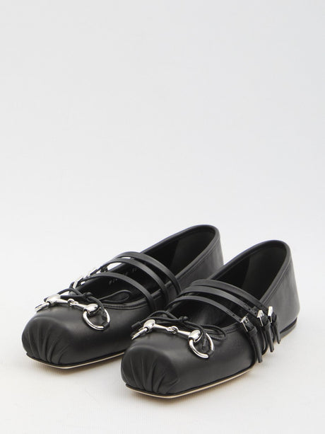 GUCCI Horsebit Ballet Flats with Adjustable Straps