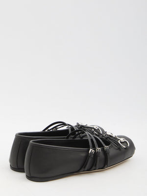 GUCCI Horsebit Ballet Flats with Adjustable Straps