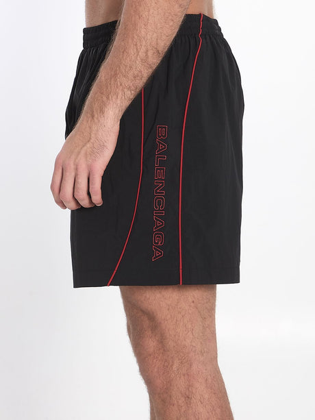 BALENCIAGA Tech Fabric Bermuda Shorts with Red Logo - Regular Fit