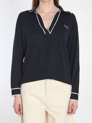 GUCCI Women's Long-Sleeve Polo with Intarsia Detail - Size M