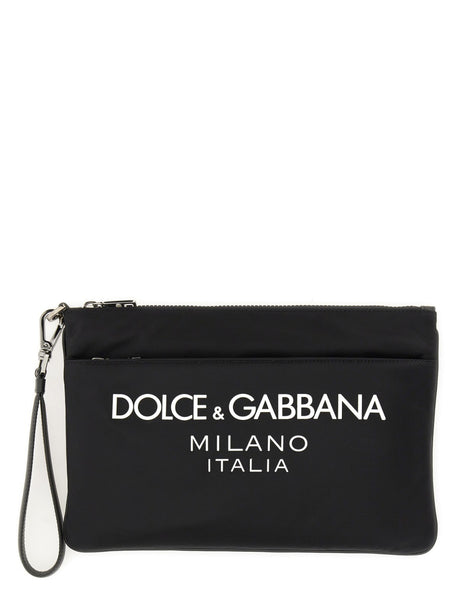 DOLCE & GABBANA Mini Pouch Handbag with Rubberized Logo