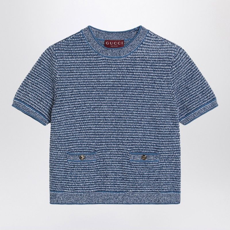 GUCCI Cotton-Blend Crew Neck Sweater with Button Detail