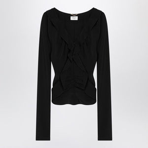 SAINT LAURENT Silk Ruffled Blouse with V-Neckline and Button Closure