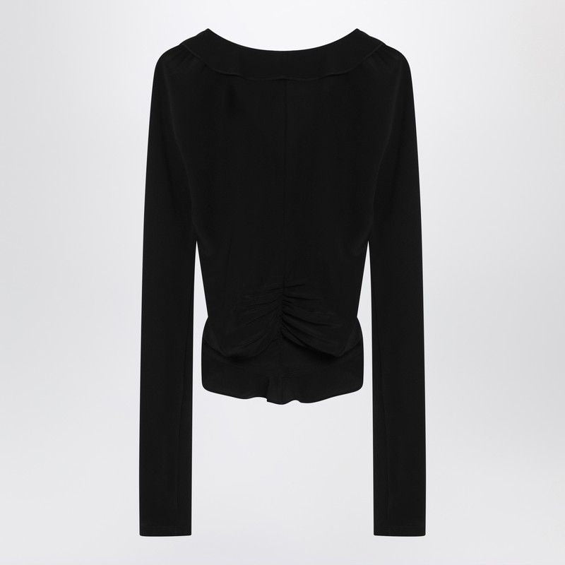 SAINT LAURENT Silk Ruffled Blouse with V-Neckline and Button Closure