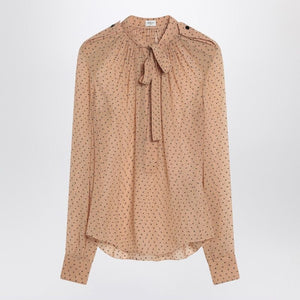 SAINT LAURENT Silk Blend Polka Dot Blouse with Bow - SS25