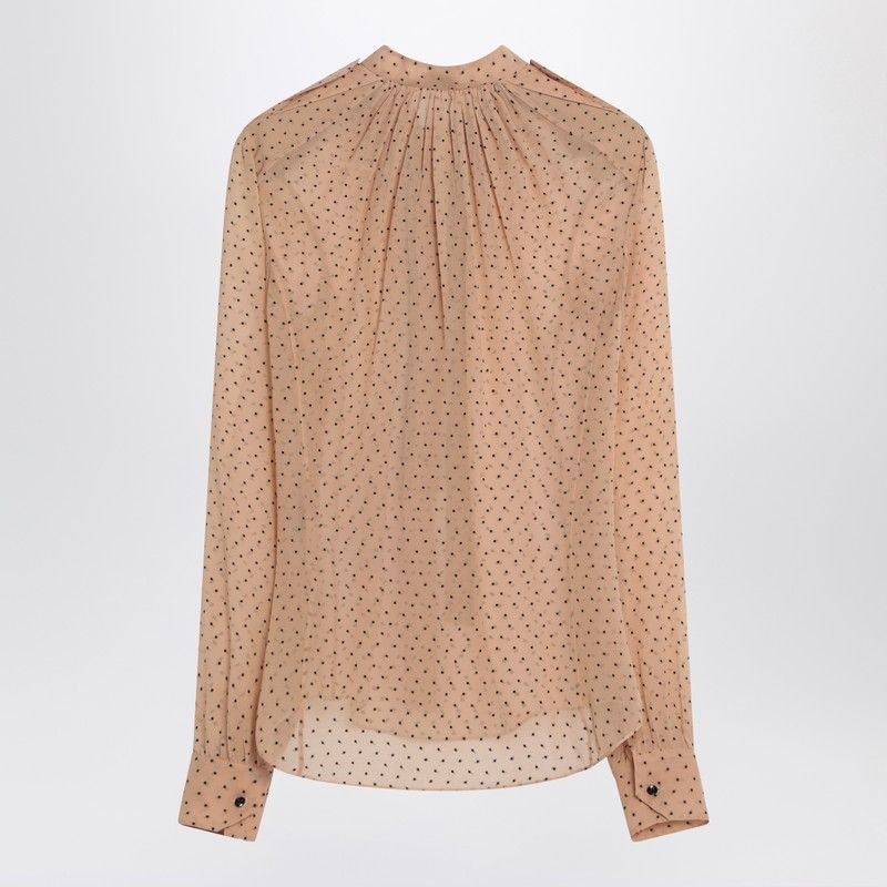 SAINT LAURENT Silk Blend Polka Dot Blouse with Bow - SS25