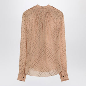 SAINT LAURENT Silk Blend Polka Dot Blouse with Bow - SS25