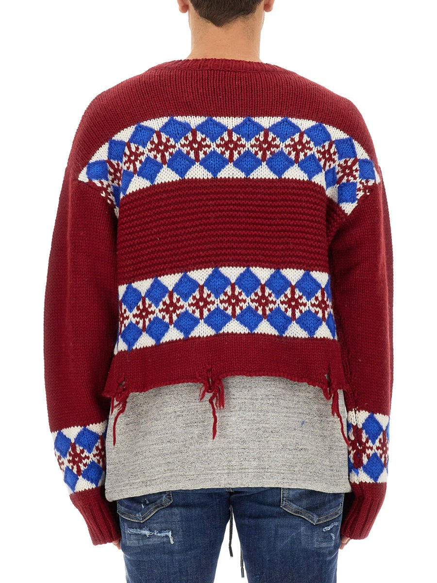 DSQUARED Jacquard Knit Sweater - Regular Fit (Size L)