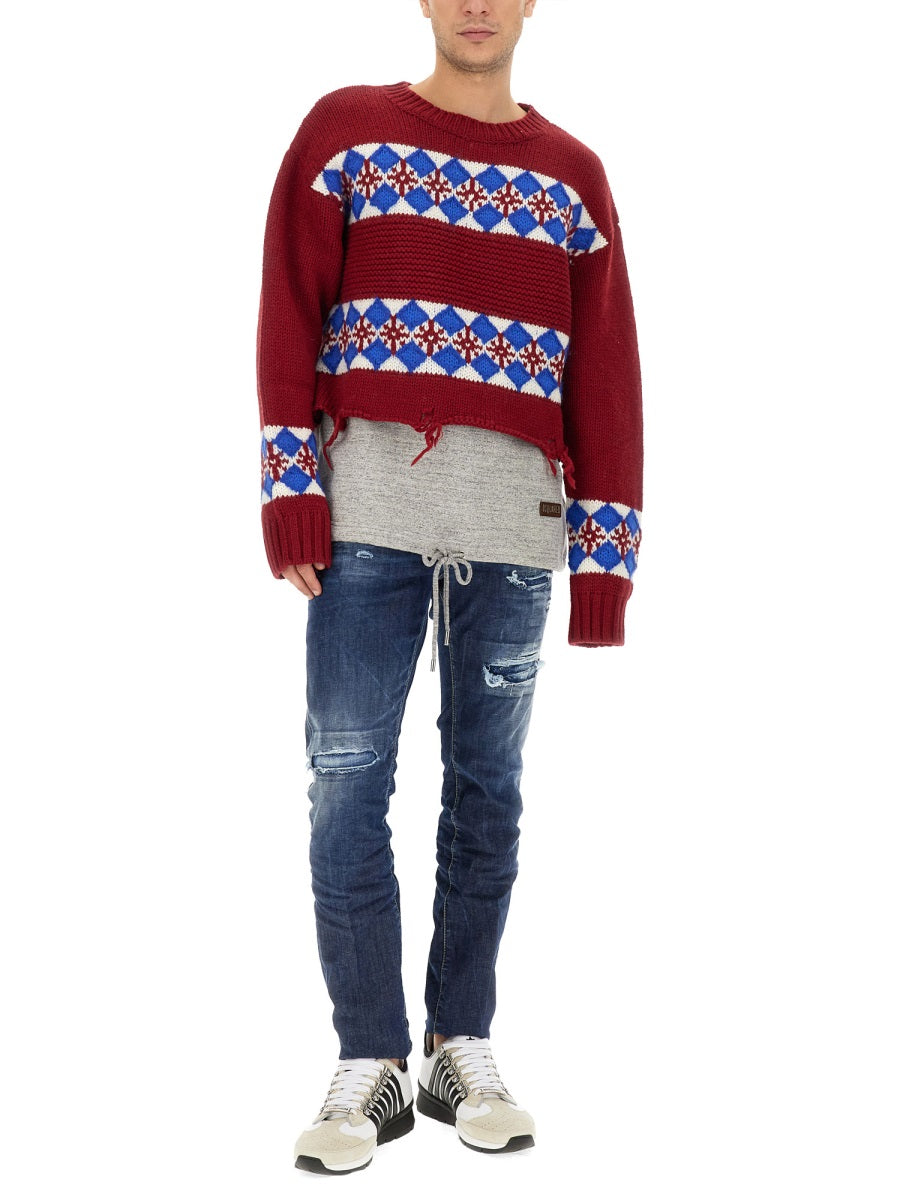 DSQUARED Jacquard Knit Sweater - Regular Fit (Size L)