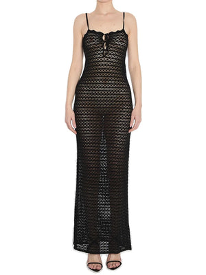 SAINT LAURENT Sheer Long Dress with Scalloped Trim - Size S