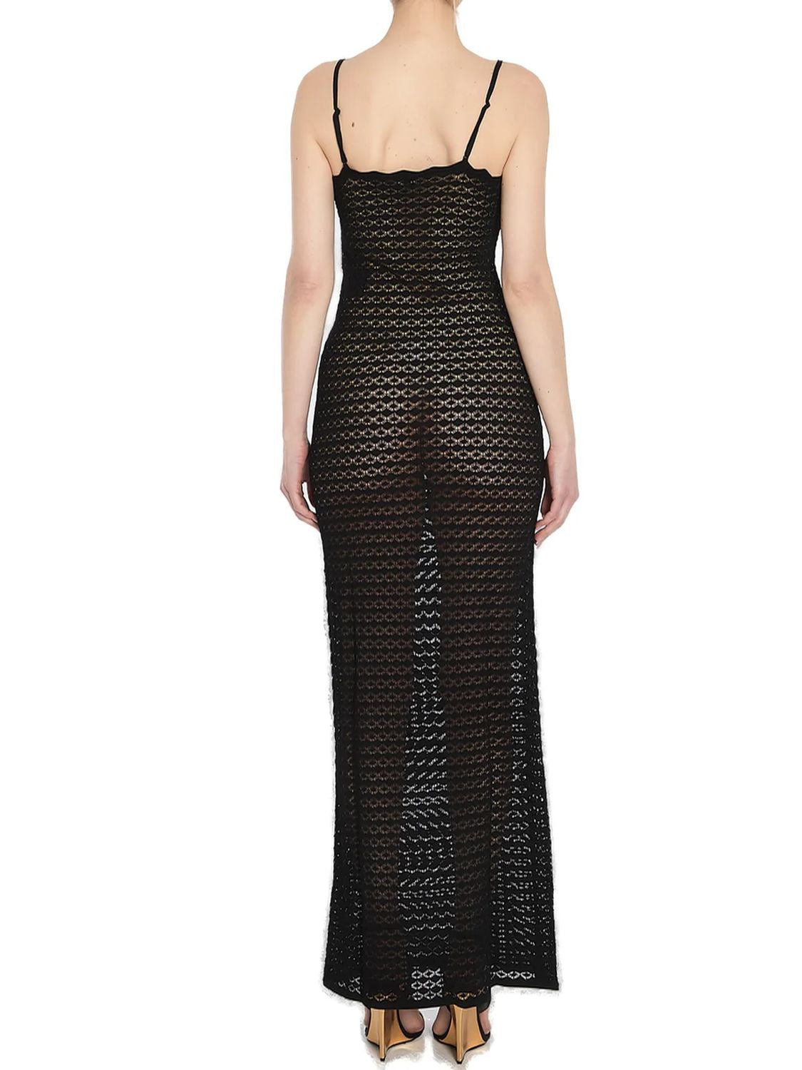 SAINT LAURENT Sheer Long Dress with Scalloped Trim - Size S