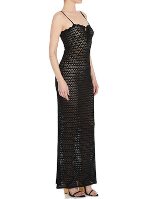 SAINT LAURENT Sheer Long Dress with Scalloped Trim - Size S