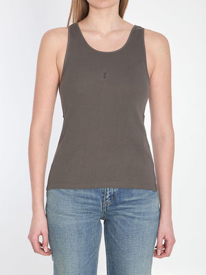 SAINT LAURENT Ribbed Cotton Tank Top with Wide Neckline - XS