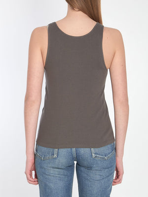 SAINT LAURENT Ribbed Cotton Tank Top with Wide Neckline - XS