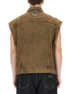 DOLCE & GABBANA Men's Regular Fit Denim Vest - Size 50 IT