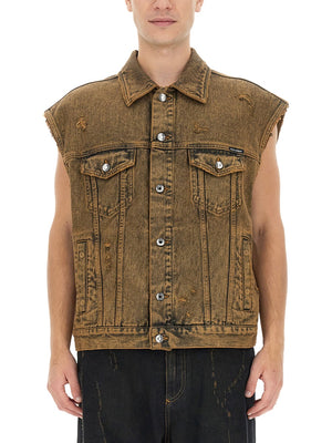 DOLCE & GABBANA Men's Regular Fit Denim Vest - Size 50 IT