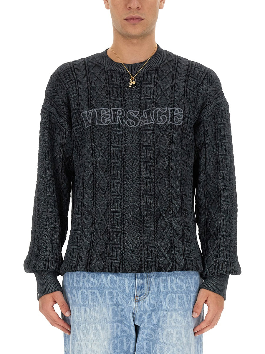 VERSACE Slim Fit Knit with Greek Braid Work - Size 50