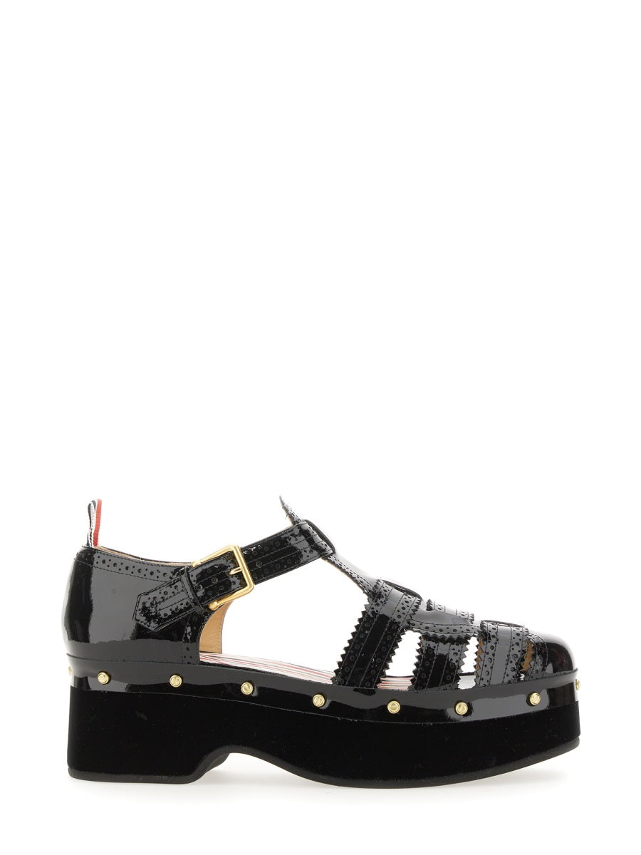 THOM BROWNE Chic Heeled Sandal with Suede Covered Platform