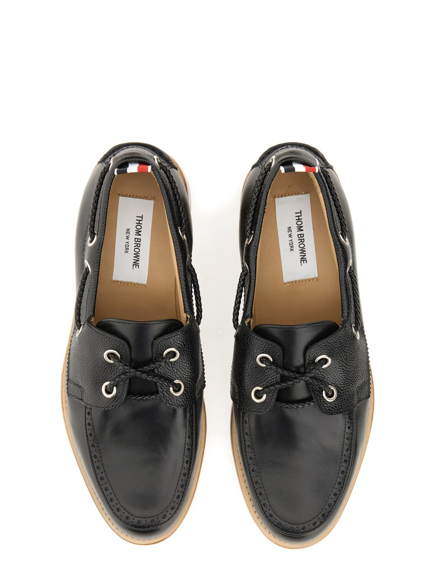 THOM BROWNE Elegant Leather Boat Moccasin