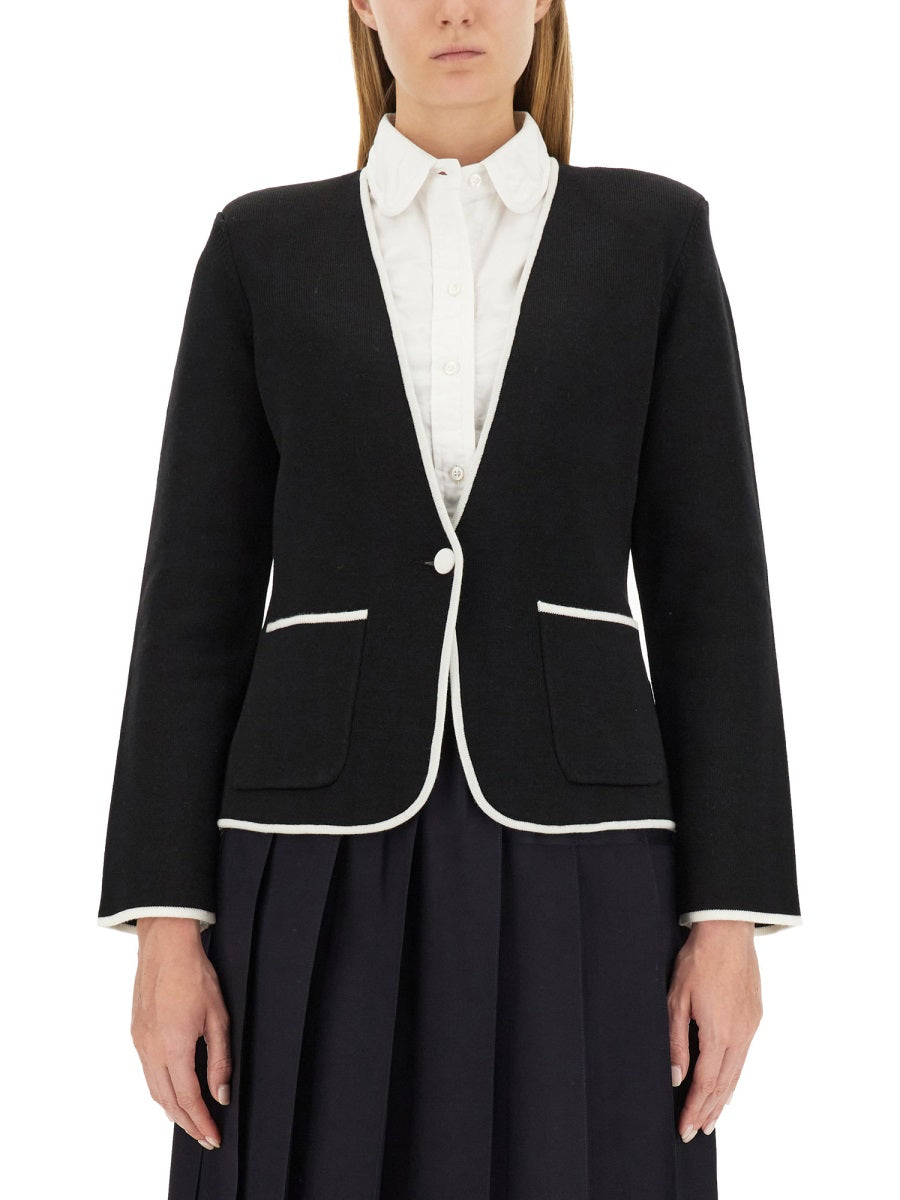 THOM BROWNE Single-Breasted Collarless Jacket - Size 40 IT