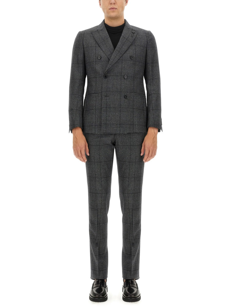 LARDINI Men's Double-Breasted Dress Suit - Regular Fit, Size 48