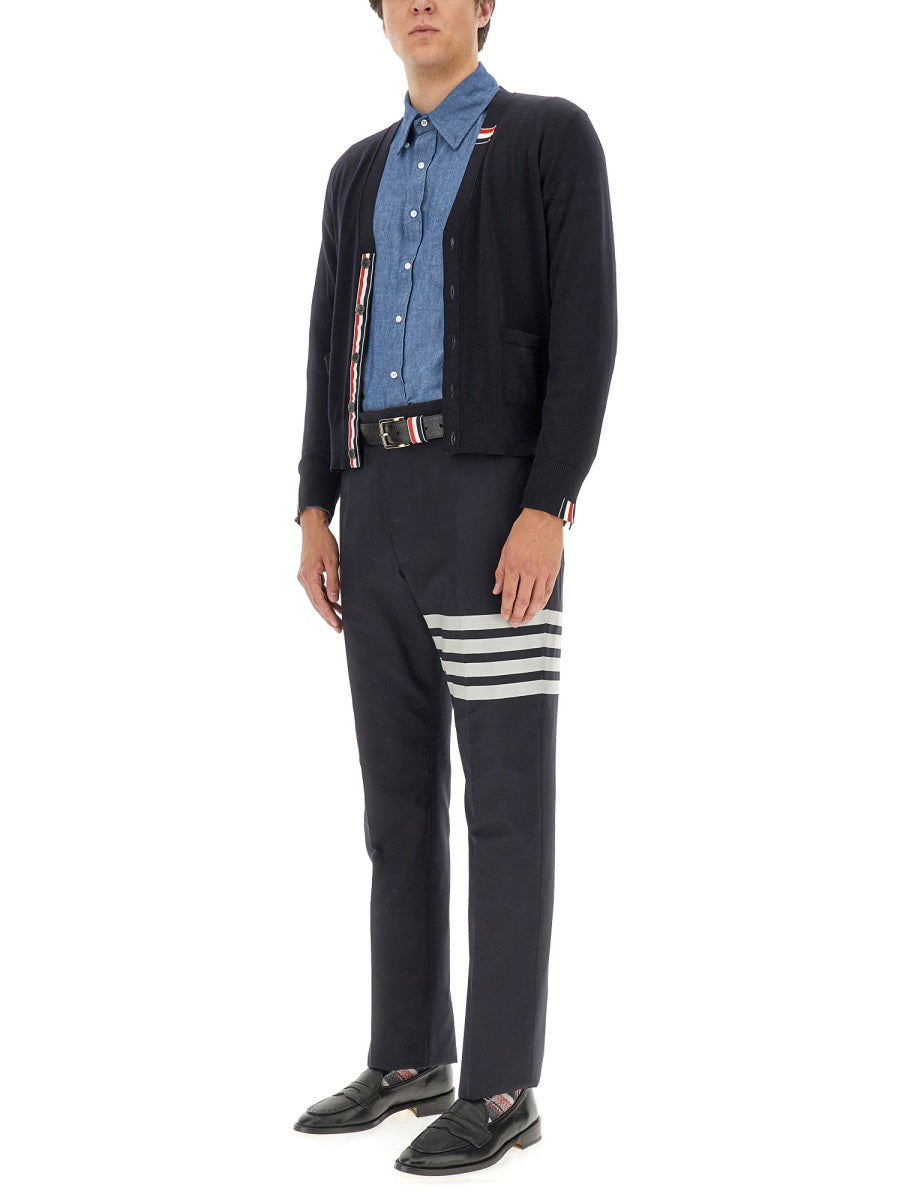 THOM BROWNE Classic V-Neck Wool Cardigan for Men